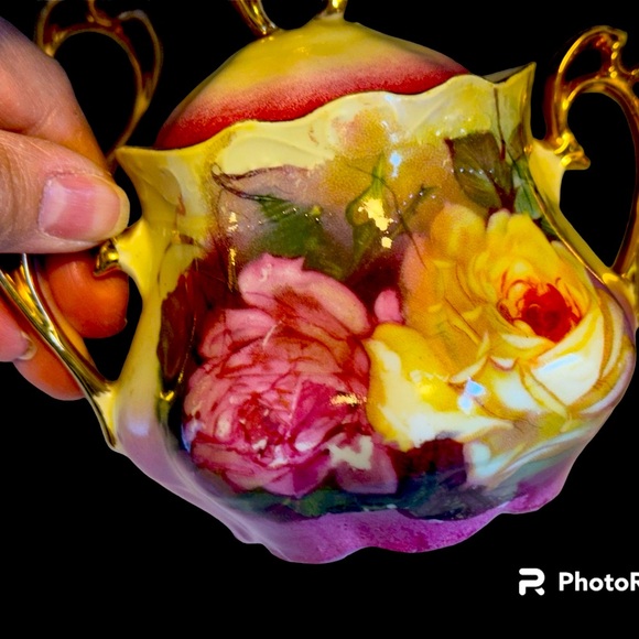 German Handpainted Antique Sugar/Creamer  Floral Numbered 420 Double Handles - Picture 1 of 5